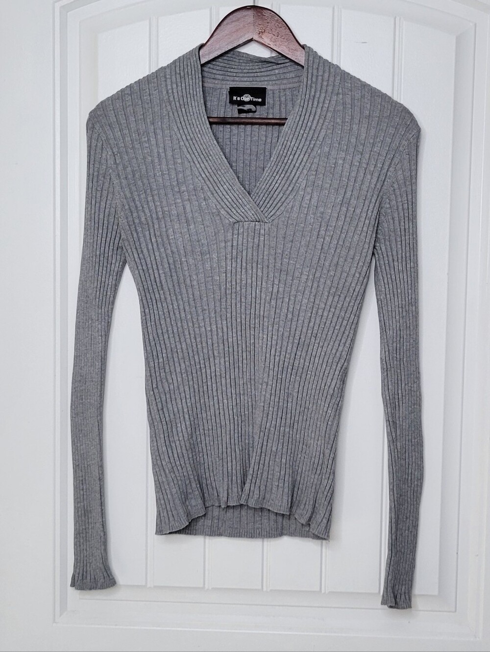It's Our Time Gray Ribbed V-Neck Top